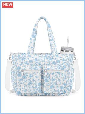 Corduroy Tote Bag with Zipper 14 Pockets Laptop Tumbler Work Nurse Teacher